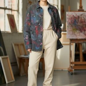 NWOT Zara Unisex‎ Custom Grey paint-splattered Chore jacket, Size XL